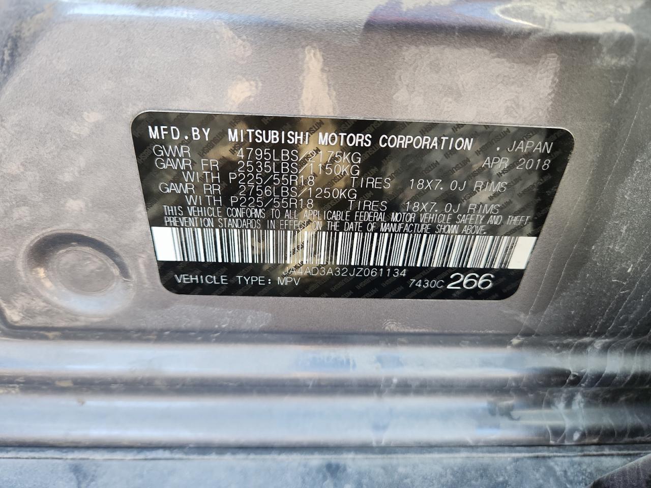 2018 Mitsubishi Outlander Se VIN: JA4AD3A32JZ061134 Lot: 85913675