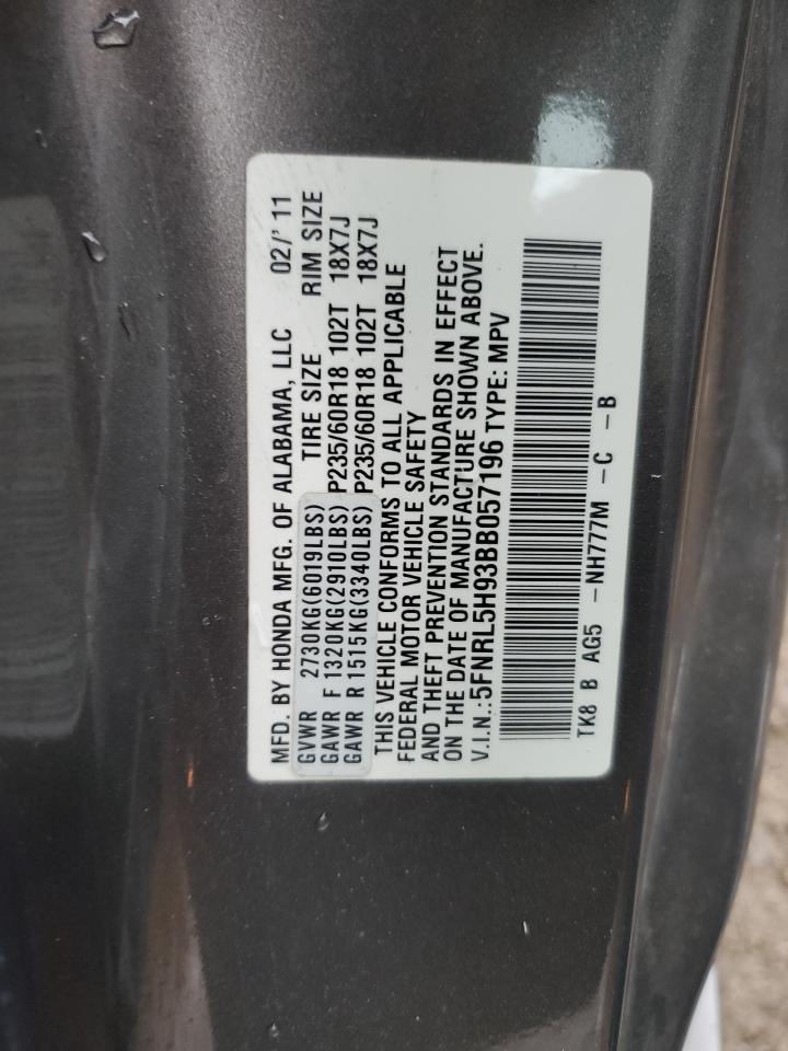 2011 Honda Odyssey Touring VIN: 5FNRL5H93BB057196 Lot: 85494255