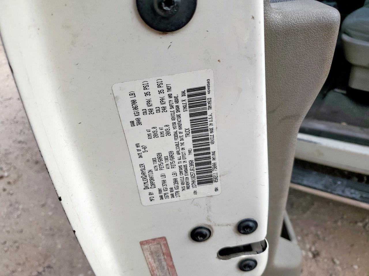 2007 Dodge Ram 1500 St VIN: 1D7HA18257J613060 Lot: 72082495