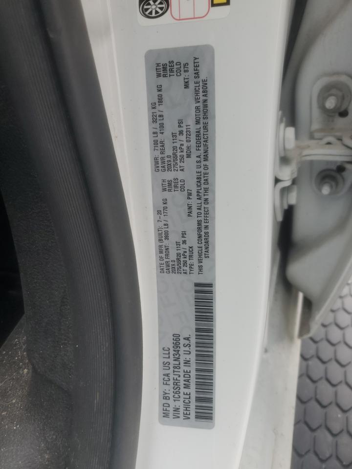 2020 Ram 1500 Laramie VIN: 1C6SRFJT8LN349660 Lot: 85328465