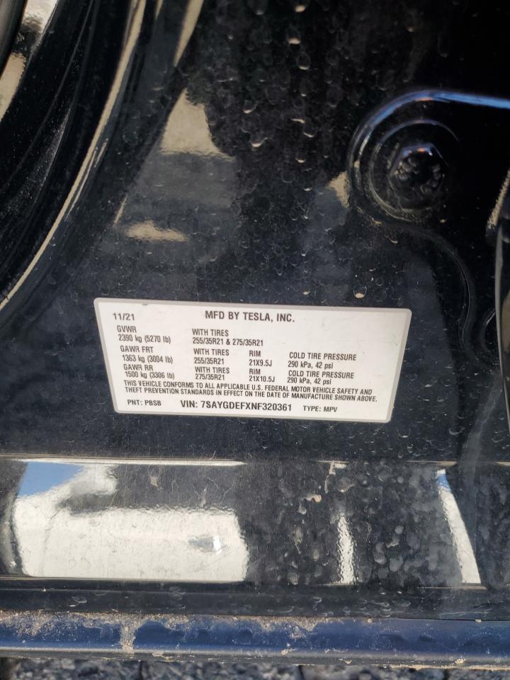 2022 Tesla Model Y VIN: 7SAYGDEFXNF320361 Lot: 86901495