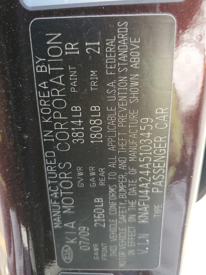 2010 Kia Forte Ex VIN: KNAFU4A24A5103459 Lot: 85743995