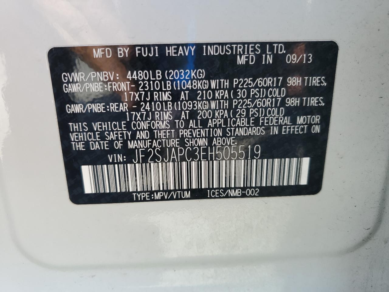 2014 Subaru Forester 2.5I Touring VIN: JF2SJAPC3EH505519 Lot: 82336165