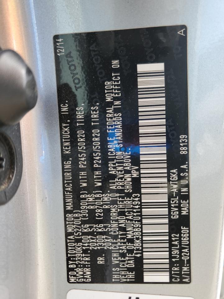 2015 Toyota Venza Le VIN: 4T3BK3BB9FU114943 Lot: 85345165