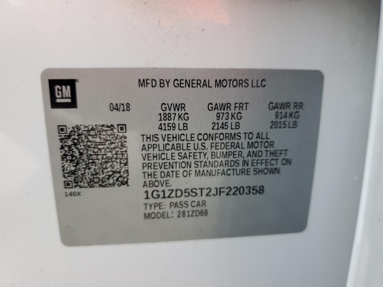 2018 Chevrolet Malibu Lt VIN: 1G1ZD5ST2JF220358 Lot: 85098665