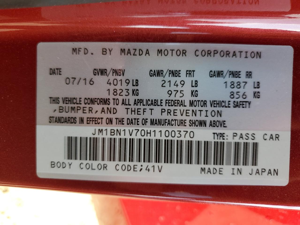2017 Mazda 3 Touring VIN: JM1BN1V70H1100370 Lot: 85074915