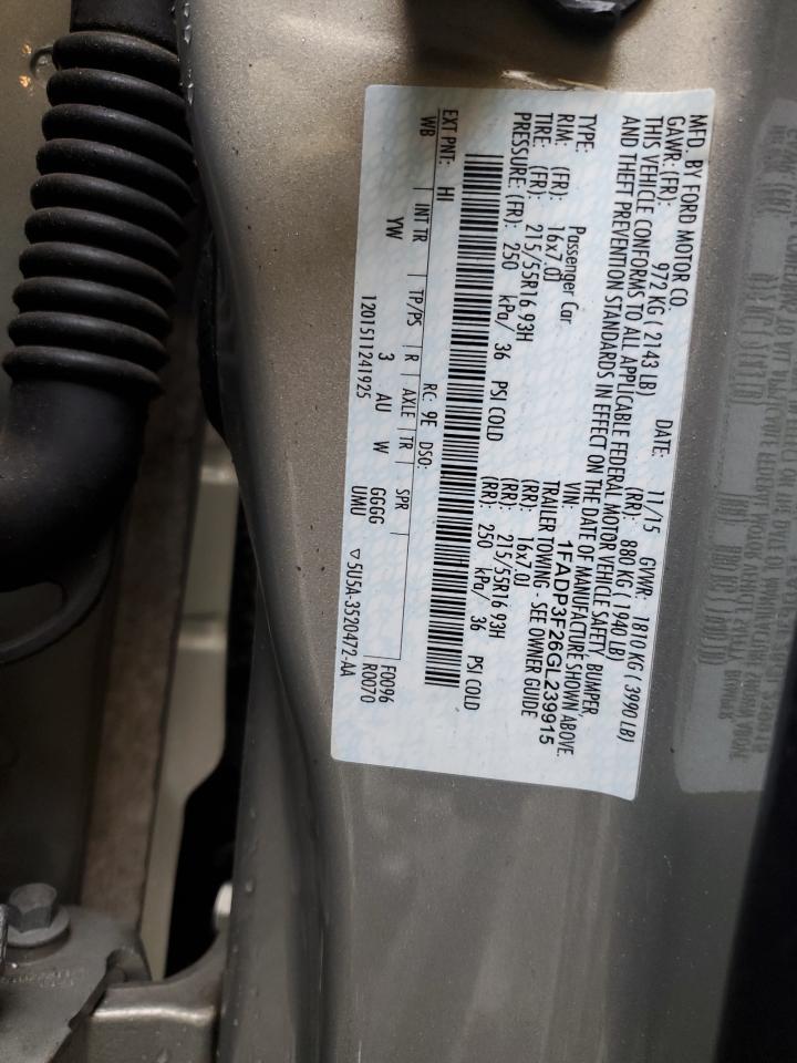 2016 Ford Focus Se VIN: 1FADP3F26GL239915 Lot: 86287415