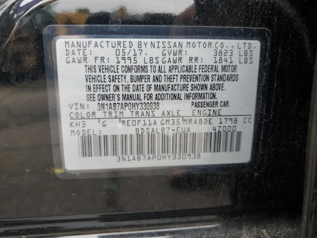 2017 Nissan Sentra S VIN: 3N1AB7AP0HY330938 Lot: 86334585