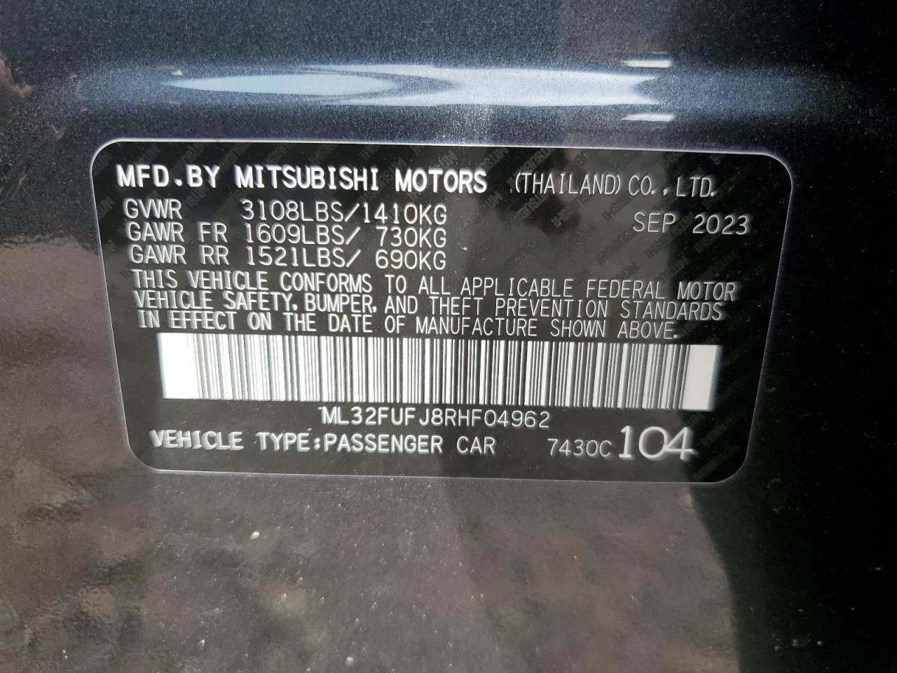 2024 Mitsubishi Mirage G4 Es VIN: ML32FUFJ8RHF04962 Lot: 84920015