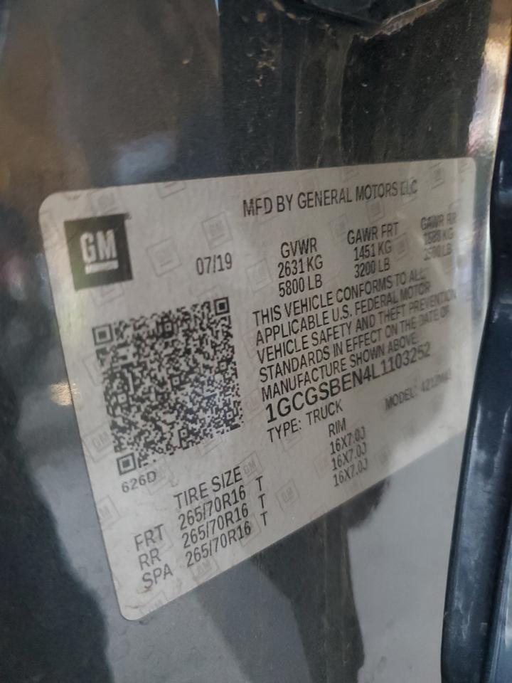 2020 Chevrolet Colorado VIN: 1GCGSBEN4L1103252 Lot: 90374525