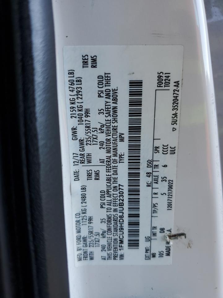 2018 Ford Escape Sel VIN: 1FMCU9HD8JUB23077 Lot: 84964995