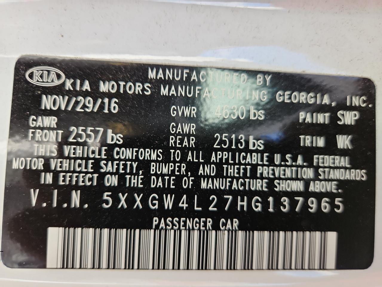 2017 Kia Optima Sx VIN: 5XXGW4L27HG137965 Lot: 81886075