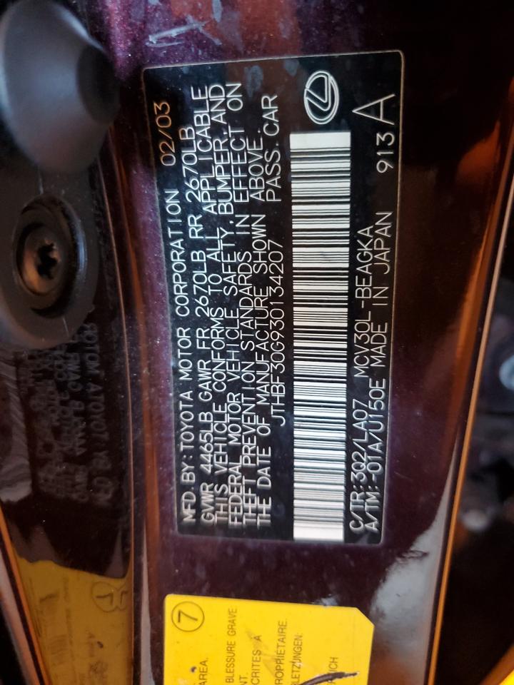 2003 Lexus Es 300 VIN: JTHBF30G930134207 Lot: 82663435