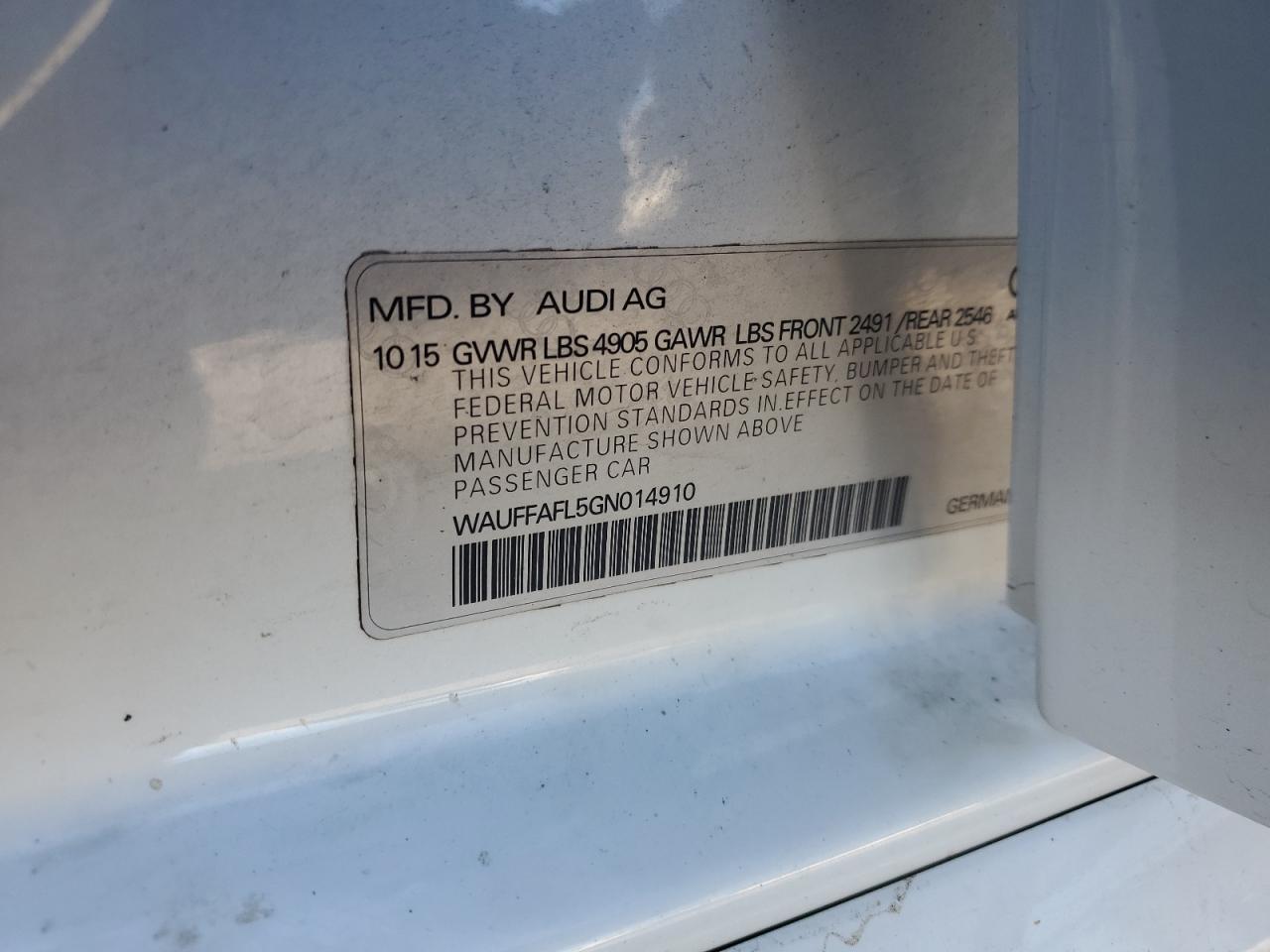 2016 Audi A4 Premium Plus S-Line VIN: WAUFFAFL5GN014910 Lot: 85209545