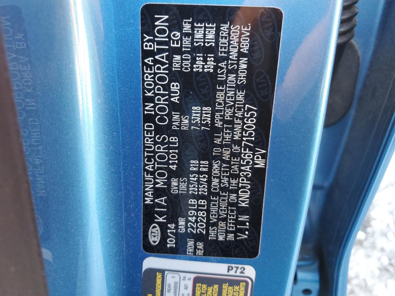 2015 Kia Soul + VIN: KNDJP3A56F7150657 Lot: 82233495