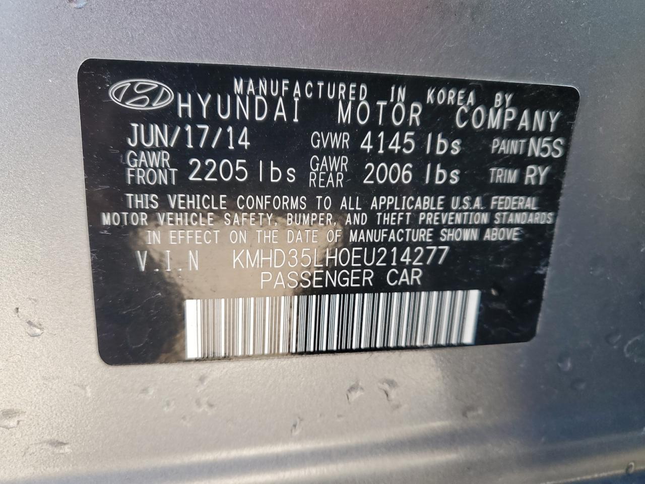 2014 Hyundai Elantra Gt VIN: KMHD35LH0EU214277 Lot: 89470605