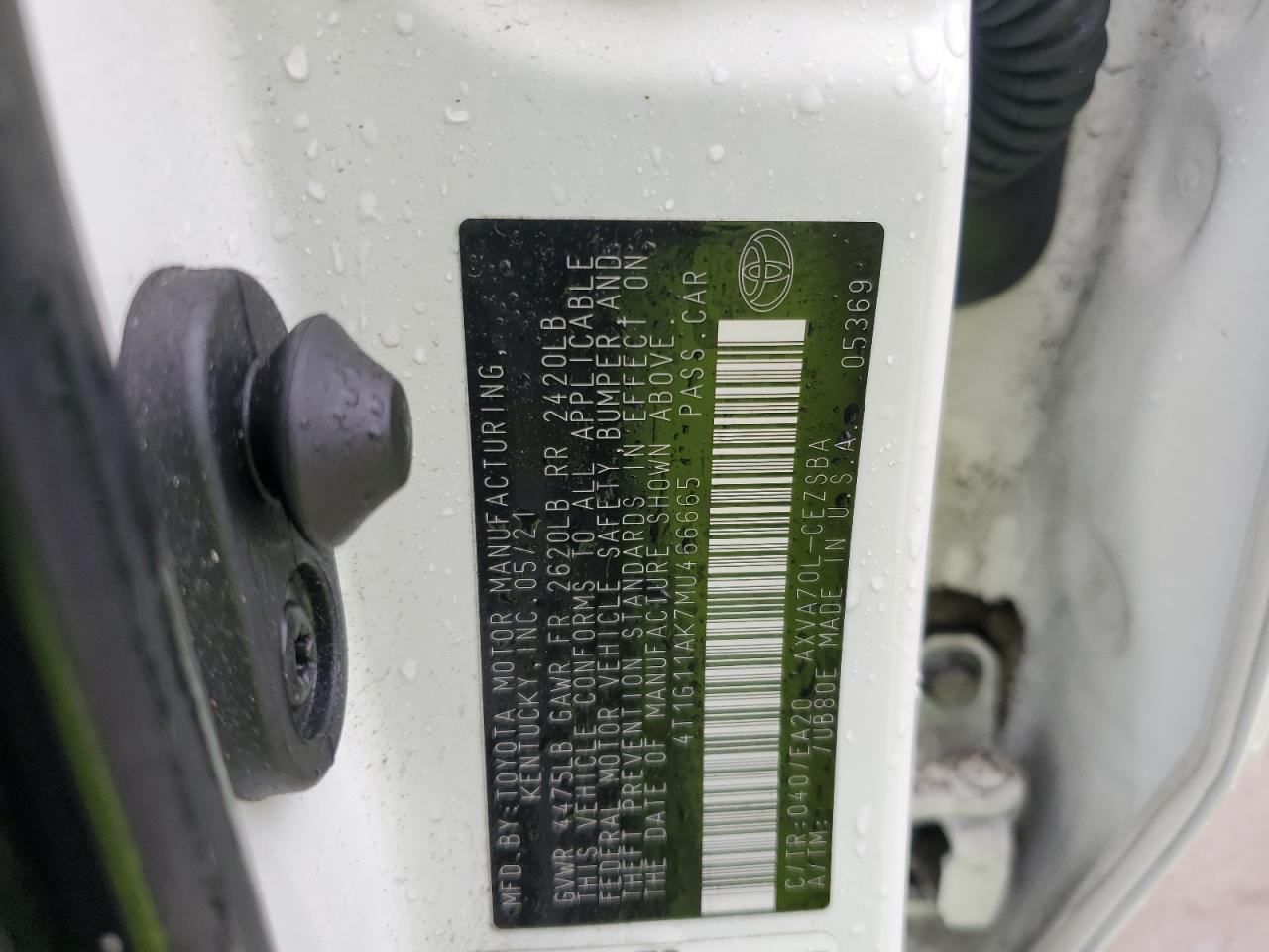 2021 Toyota Camry Se VIN: 4T1G11AK7MU466665 Lot: 87229205