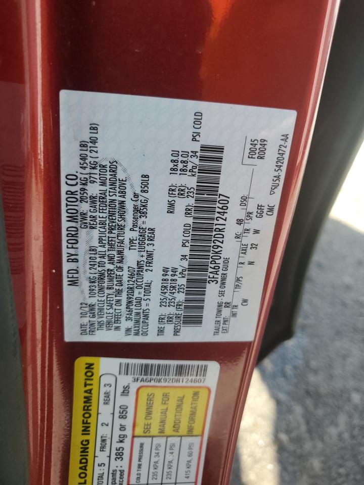 2013 Ford Fusion Titanium VIN: 3FA6P0K92DR124607 Lot: 85588225