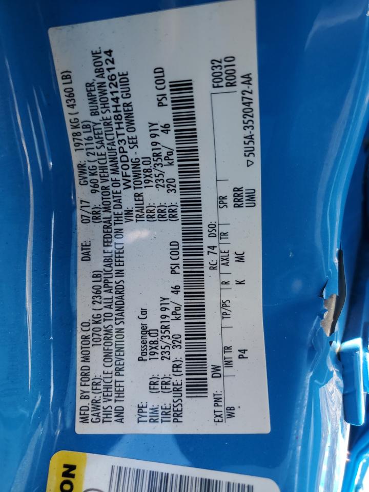 2017 Ford Focus Rs VIN: WF0DP3TH8H4126124 Lot: 84386305