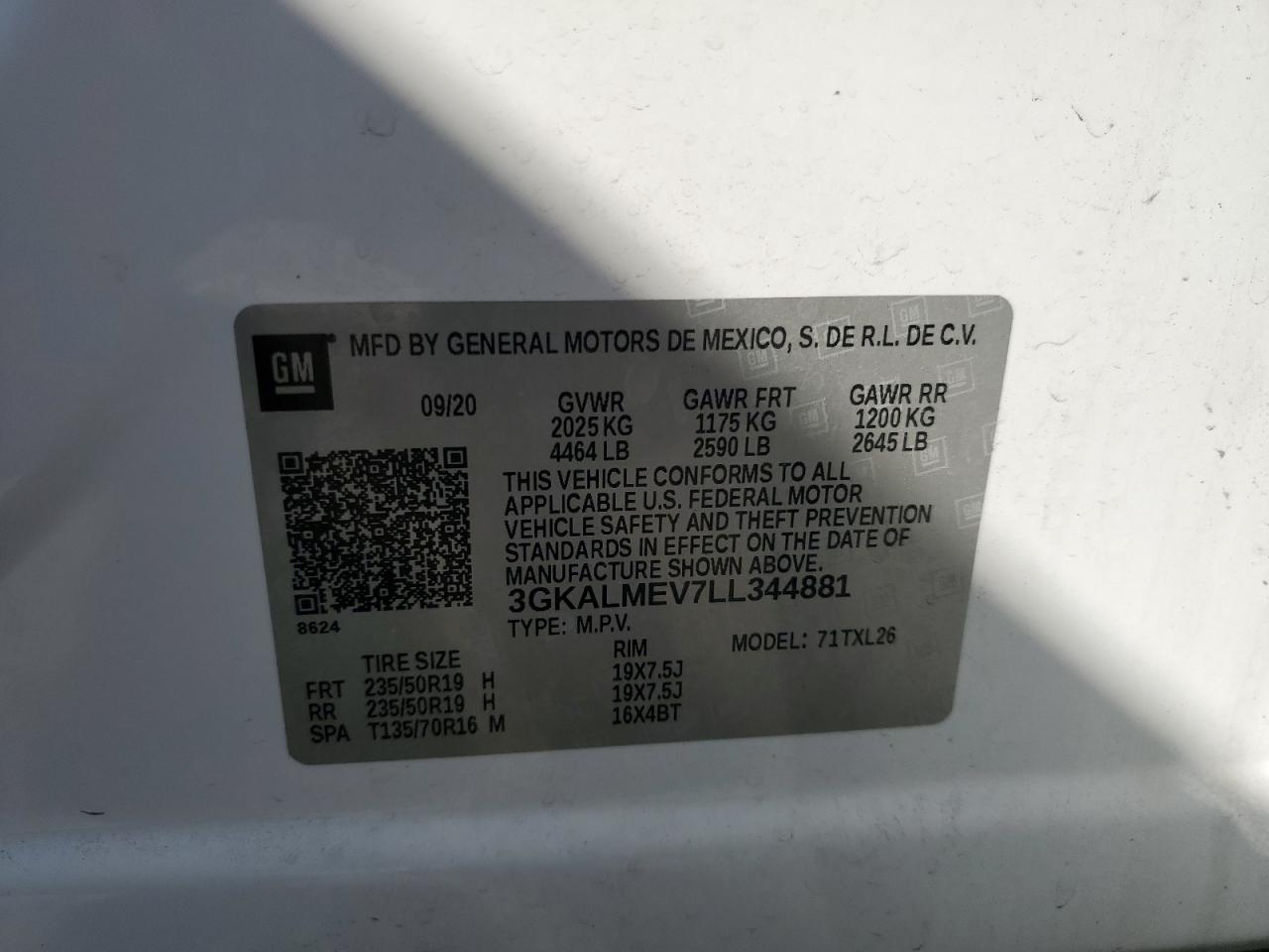 2020 GMC Terrain Sle VIN: 3GKALMEV7LL344881 Lot: 84531555