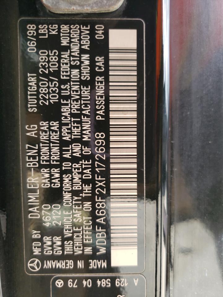 1999 Mercedes-Benz Sl 500 VIN: WDBFA68F2XF172698 Lot: 81966925