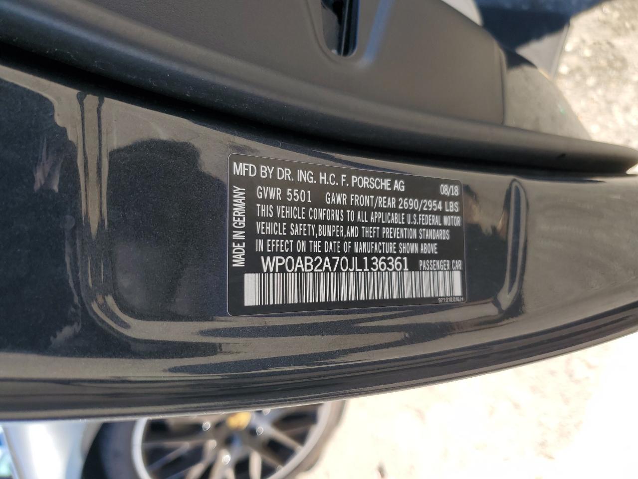 2018 Porsche Panamera 4S VIN: WP0AB2A70JL136361 Lot: 86603295