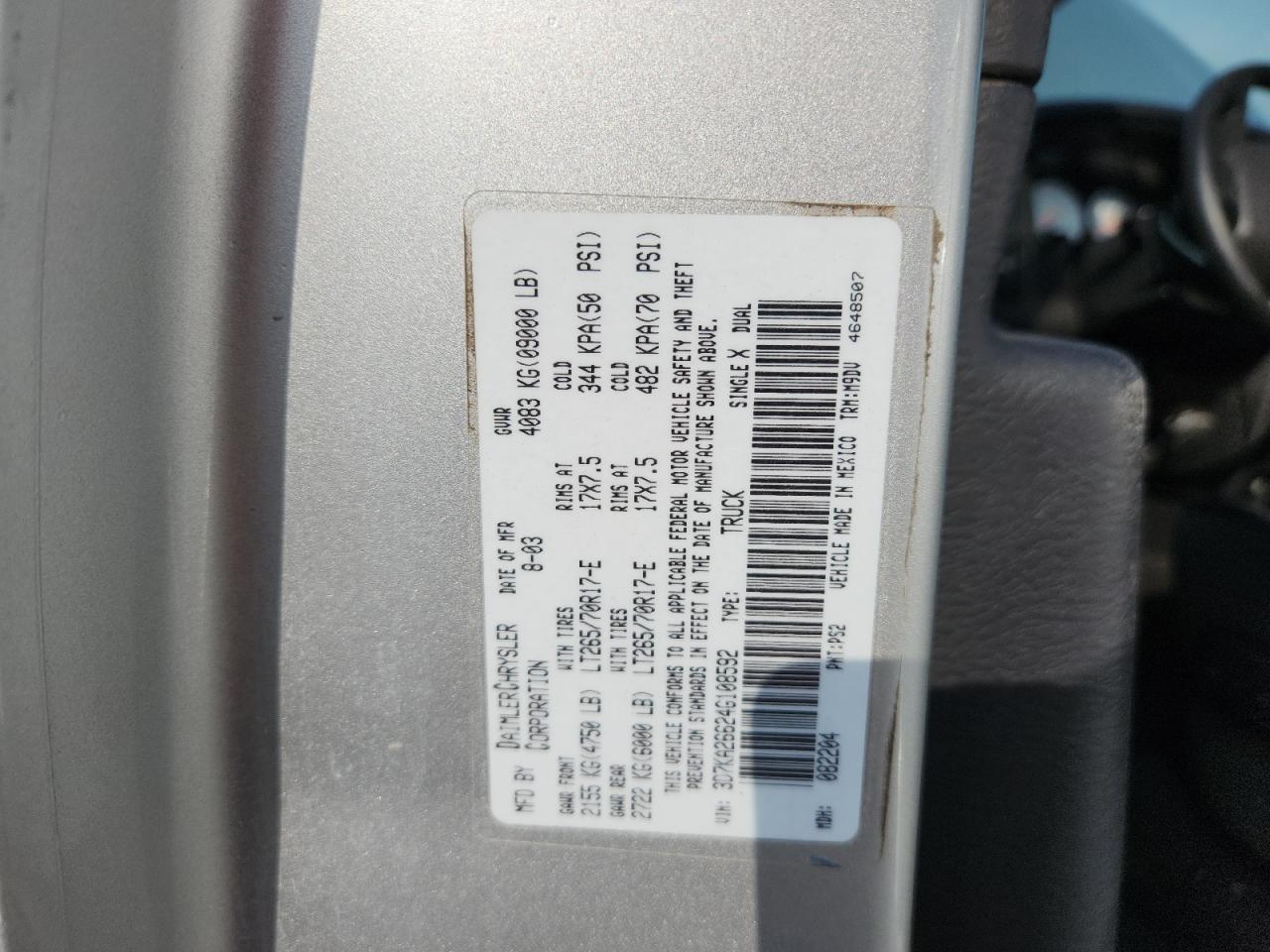 2004 Dodge Ram 2500 St VIN: 3D7KA26624G108592 Lot: 87105535