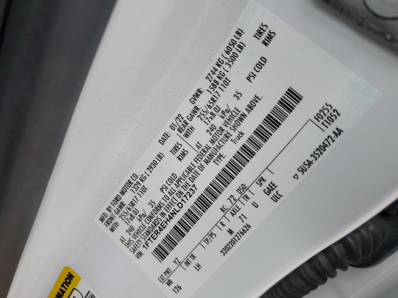 2022 Ford Ranger Xl VIN: 1FTER4EH4NLD17237 Lot: 90490945