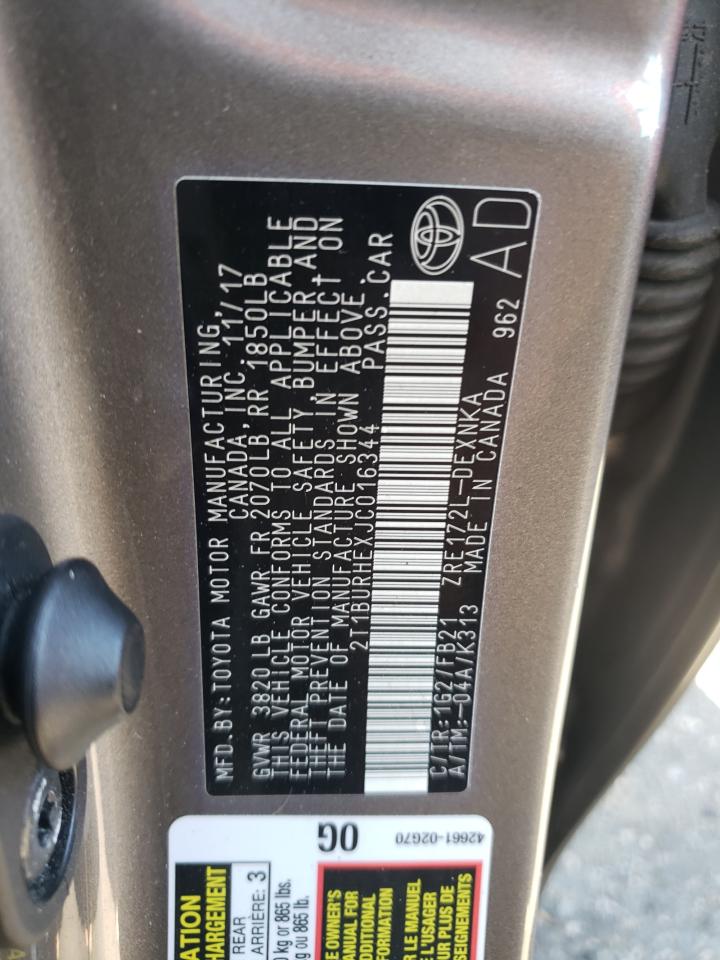 2018 Toyota Corolla L VIN: 2T1BURHEXJC016344 Lot: 85081585