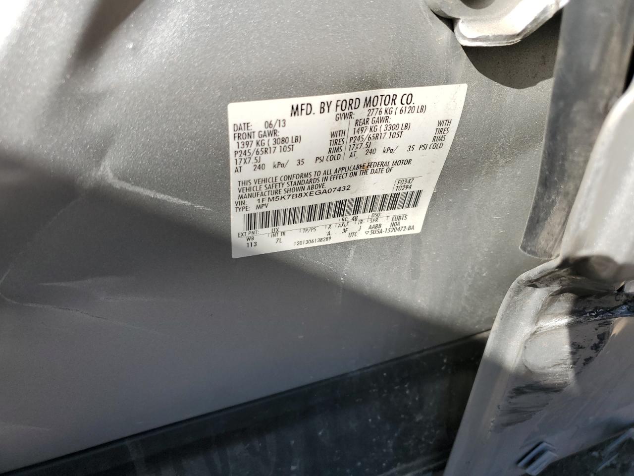 2014 Ford Explorer VIN: 1FM5K7B8XEGA07432 Lot: 82405135