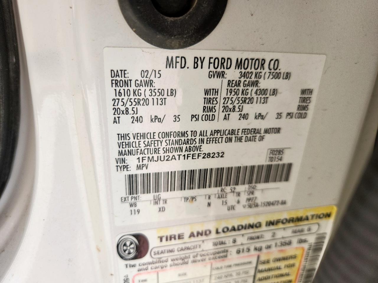 2015 Ford Expedition Limited VIN: 1FMJU2AT1FEF28232 Lot: 84970825