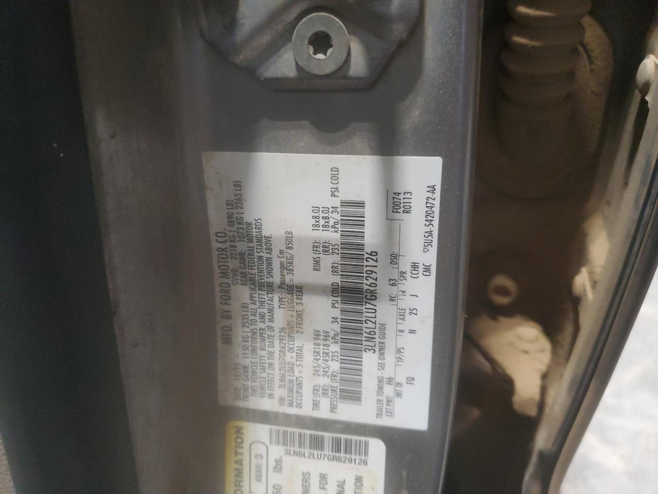 2016 Lincoln Mkz Hybrid VIN: 3LN6L2LU7GR629126 Lot: 85209895