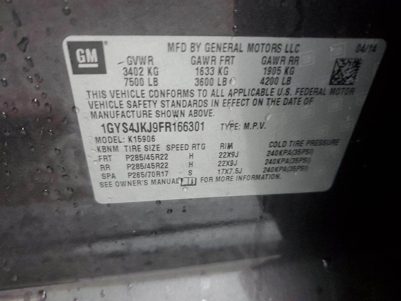 2015 Cadillac Escalade Esv Premium VIN: 1GYS4JKJ9FR166301 Lot: 89928235