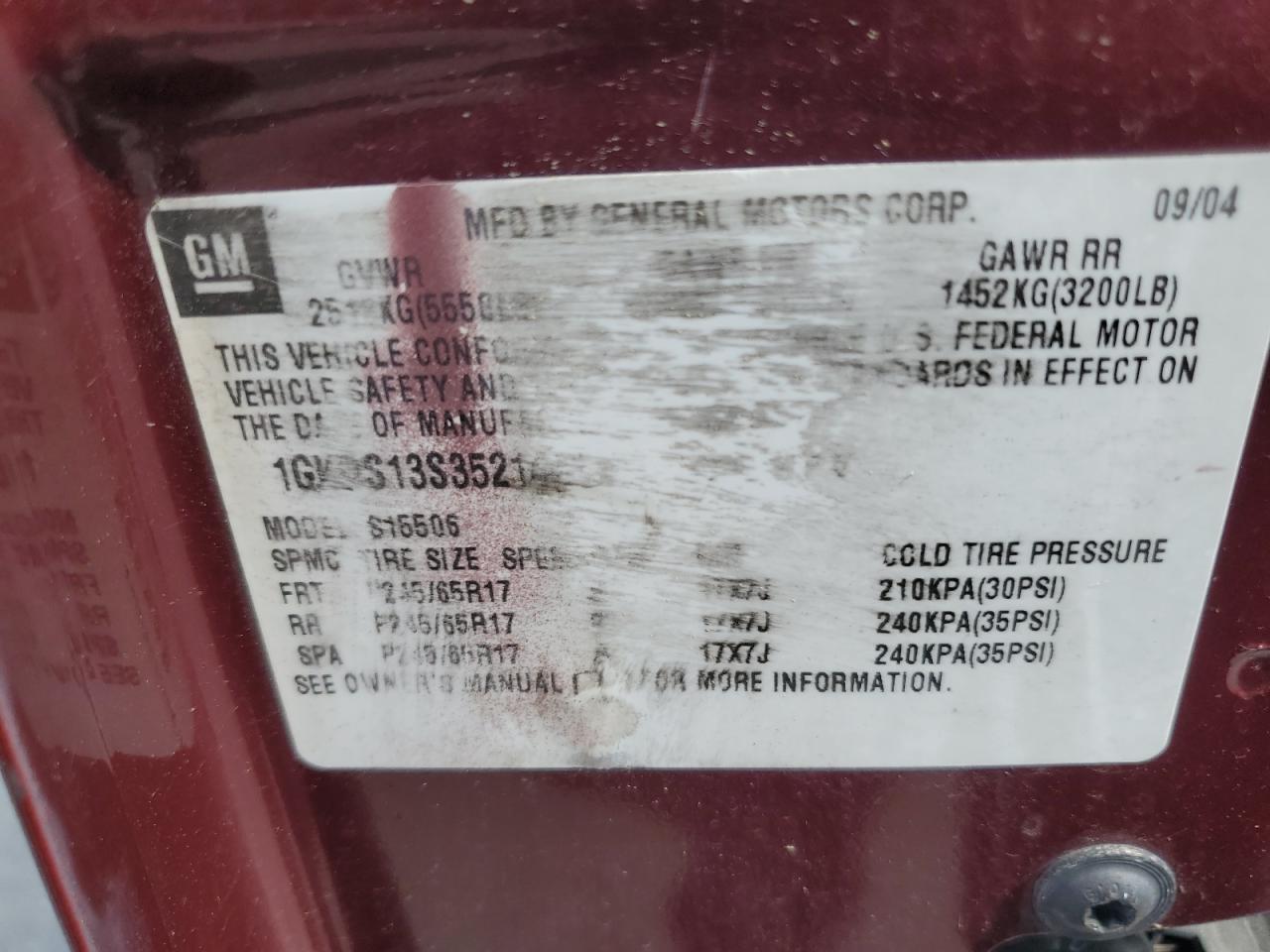 2005 GMC Envoy VIN: 1GKDS13S352144141 Lot: 85147065