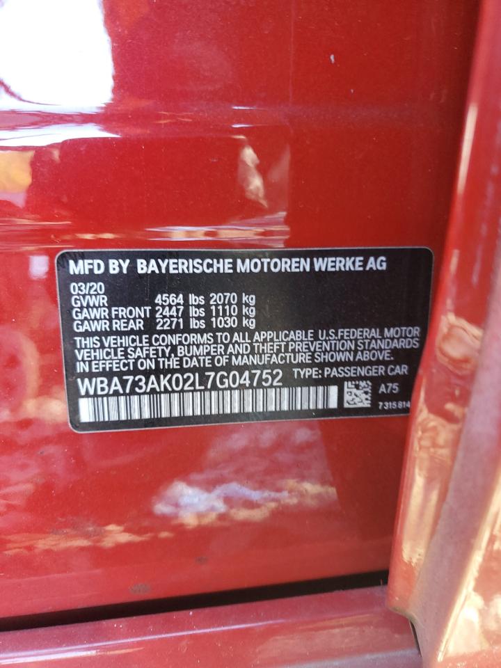 2020 BMW 228Xi VIN: WBA73AK02L7G04752 Lot: 89462755