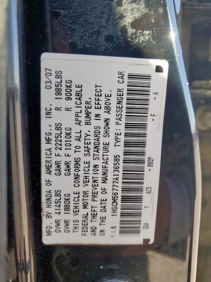 2007 Honda Accord Ex VIN: 1HGCM56777A136585 Lot: 90644775