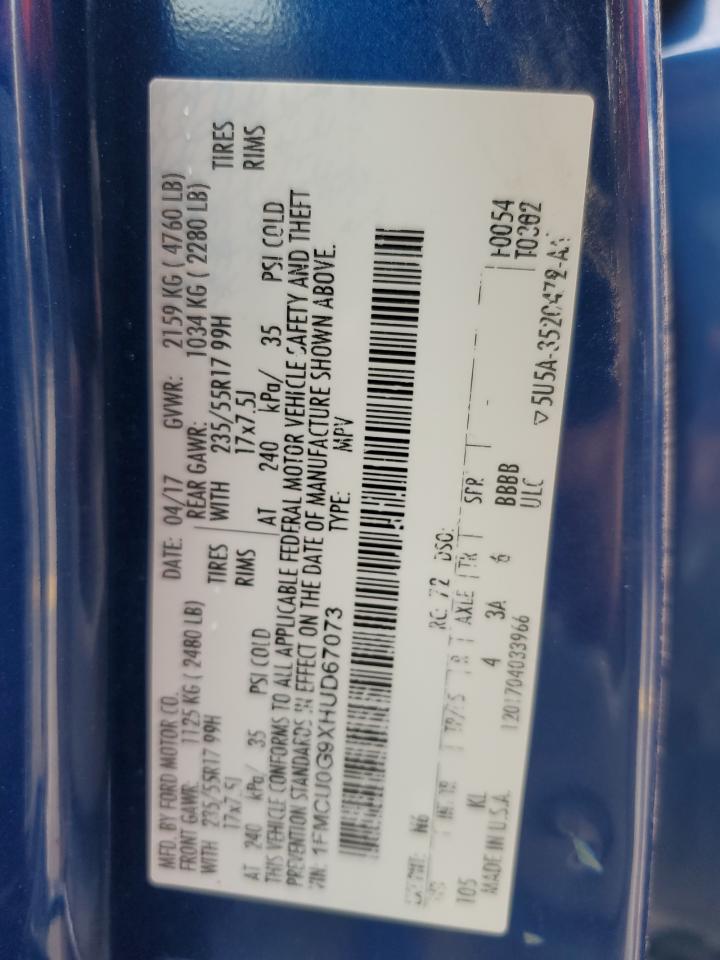 2017 Ford Escape Se VIN: 1FMCU0G9XHUD67073 Lot: 85410405