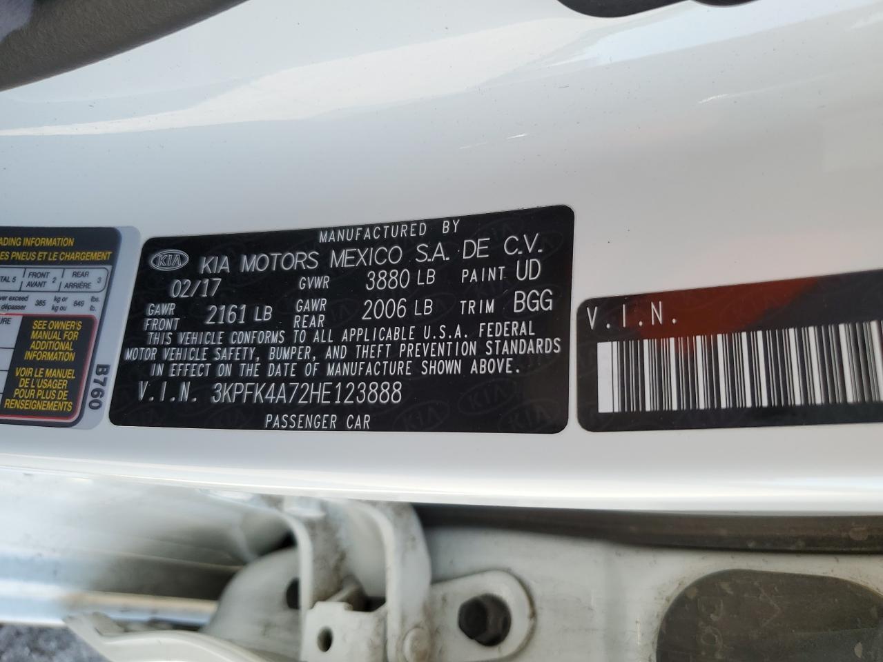 2017 Kia Forte Lx VIN: 3KPFK4A72HE123888 Lot: 90367275