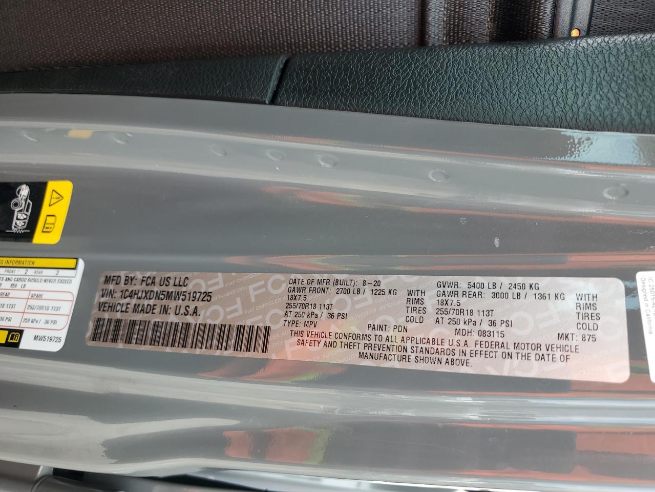 2021 Jeep Wrangler Unlimited Sport VIN: 1C4HJXDN5MW519725 Lot: 85559695