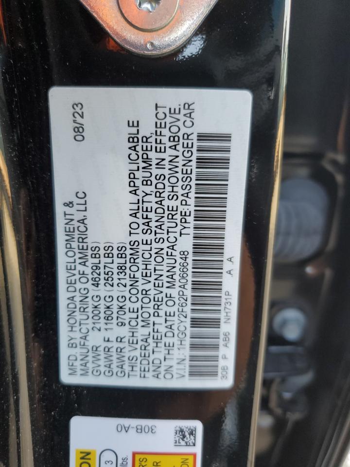 2023 Honda Accord Hybrid Exl VIN: 1HGCY2F62PA066648 Lot: 85012535