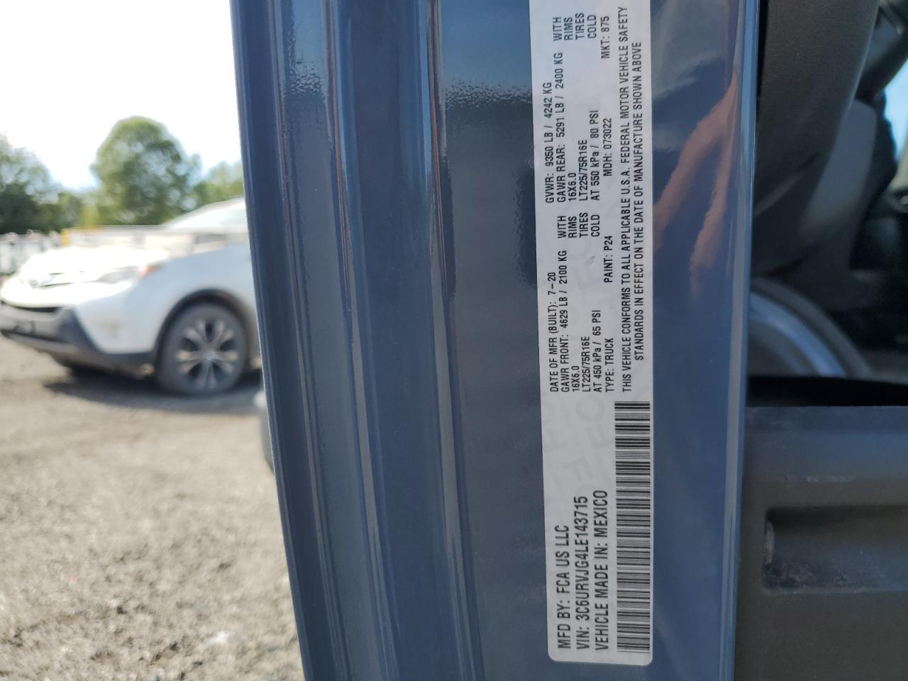 2020 Ram Trucks Promaster - Delivery Van VIN: 3C6URVJG4LE143715 Lot: 94003865