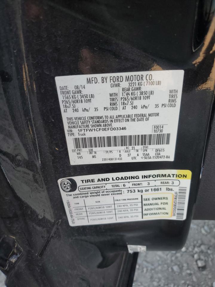 2014 Ford F150 Supercrew VIN: 1FTFW1CF0EFD03346 Lot: 91171885