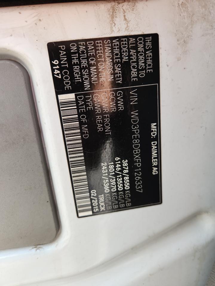 2015 Mercedes-Benz Sprinter 2500 VIN: WD3PE8DBXFP126337 Lot: 85700705