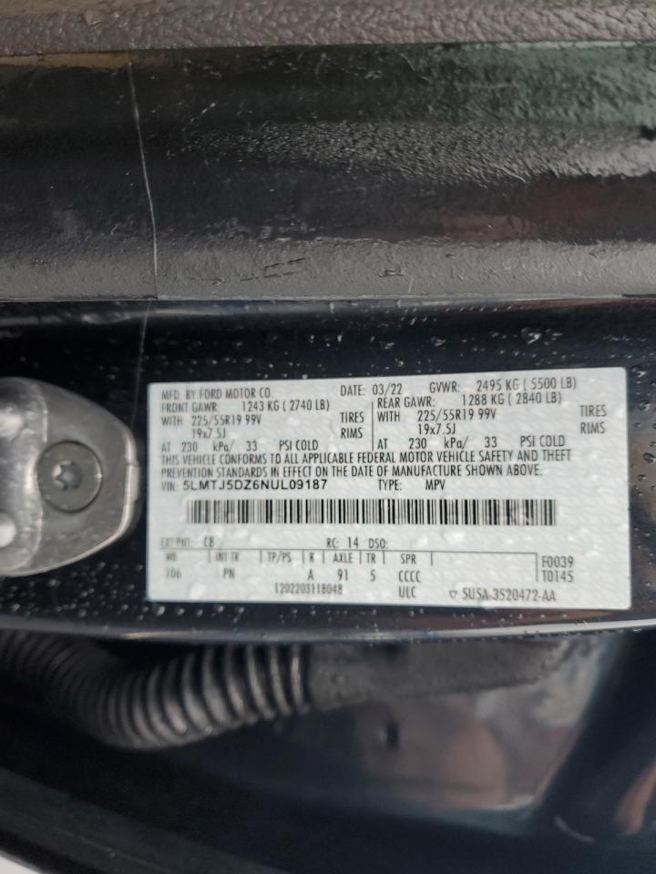 2022 Lincoln Corsair Grand Touring VIN: 5LMTJ5DZ6NUL09187 Lot: 90014155