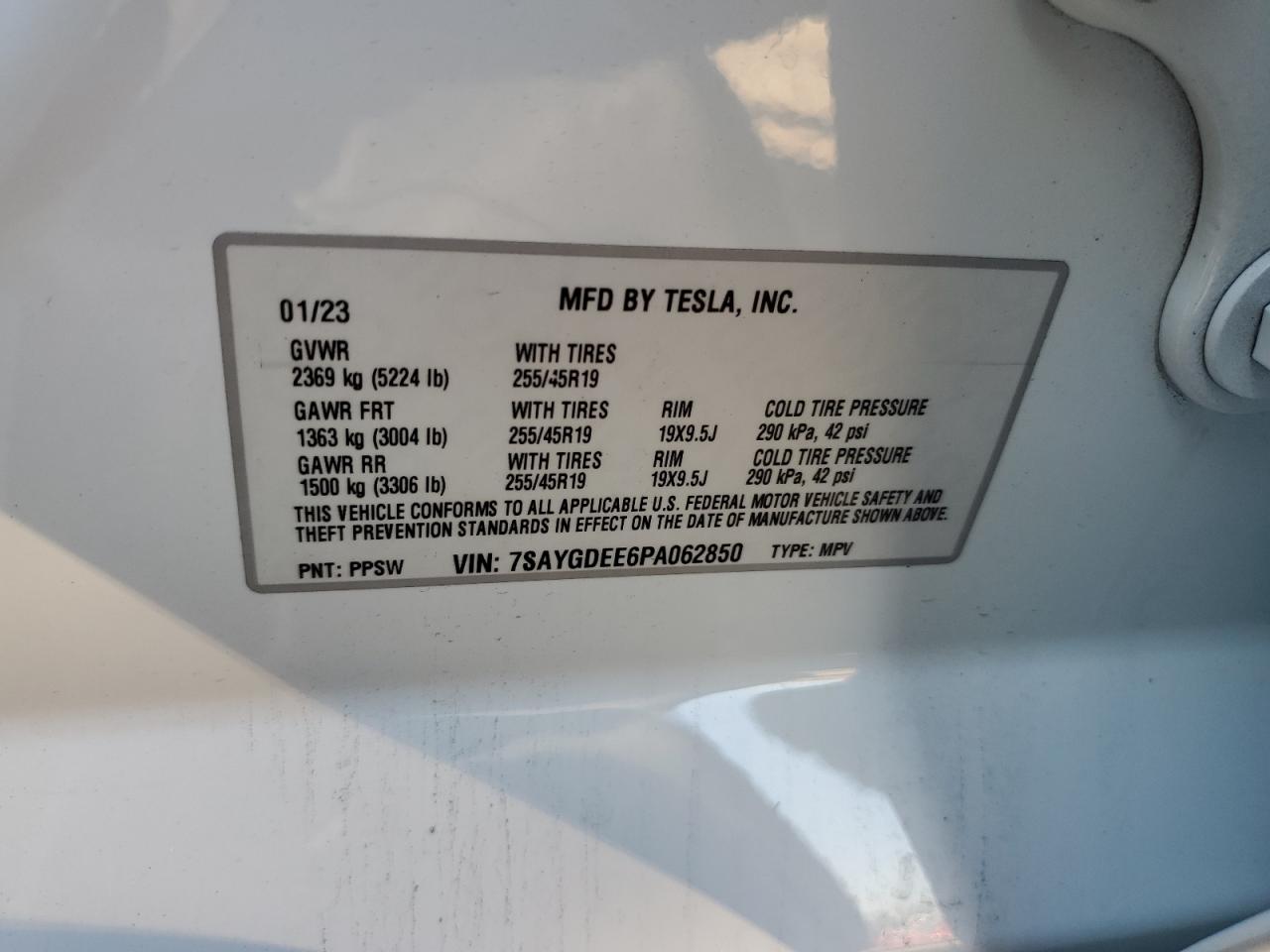 2023 Tesla Model Y VIN: 7SAYGDEE6PA062850 Lot: 86130505