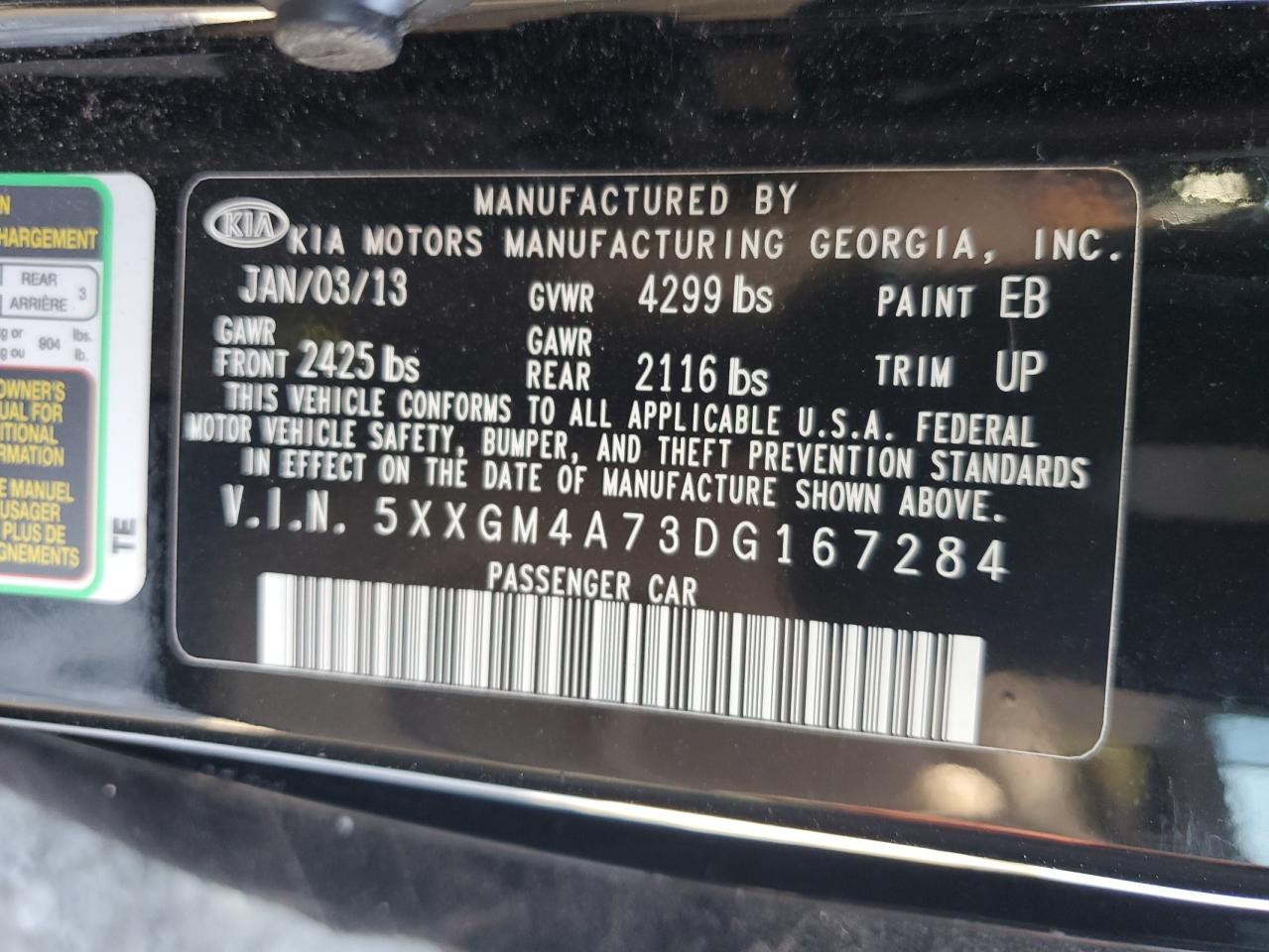 2013 Kia Optima Lx VIN: 5XXGM4A73DG167284 Lot: 81909575