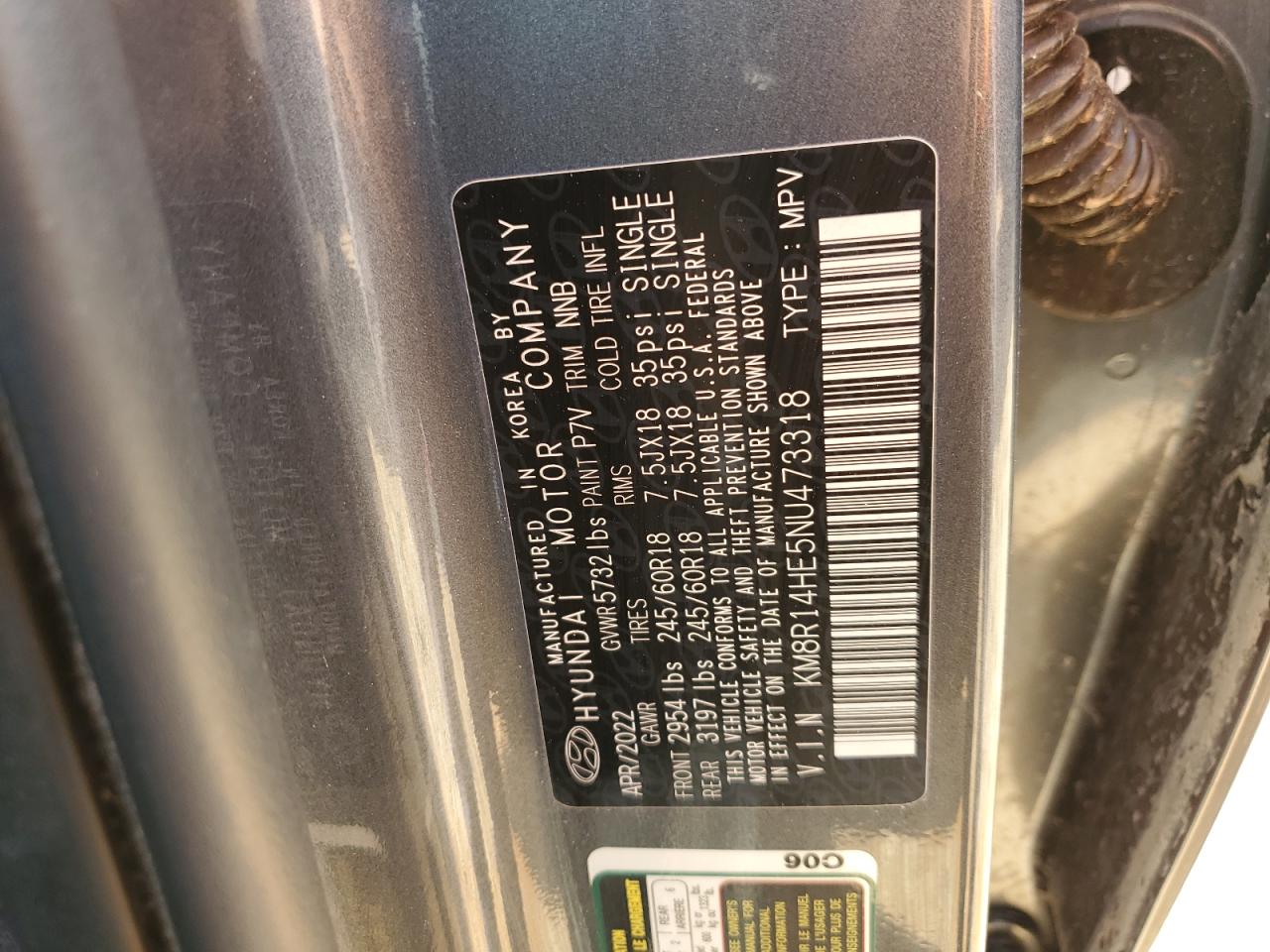 2022 Hyundai Palisade Se VIN: KM8R14HE5NU473318 Lot: 84638095