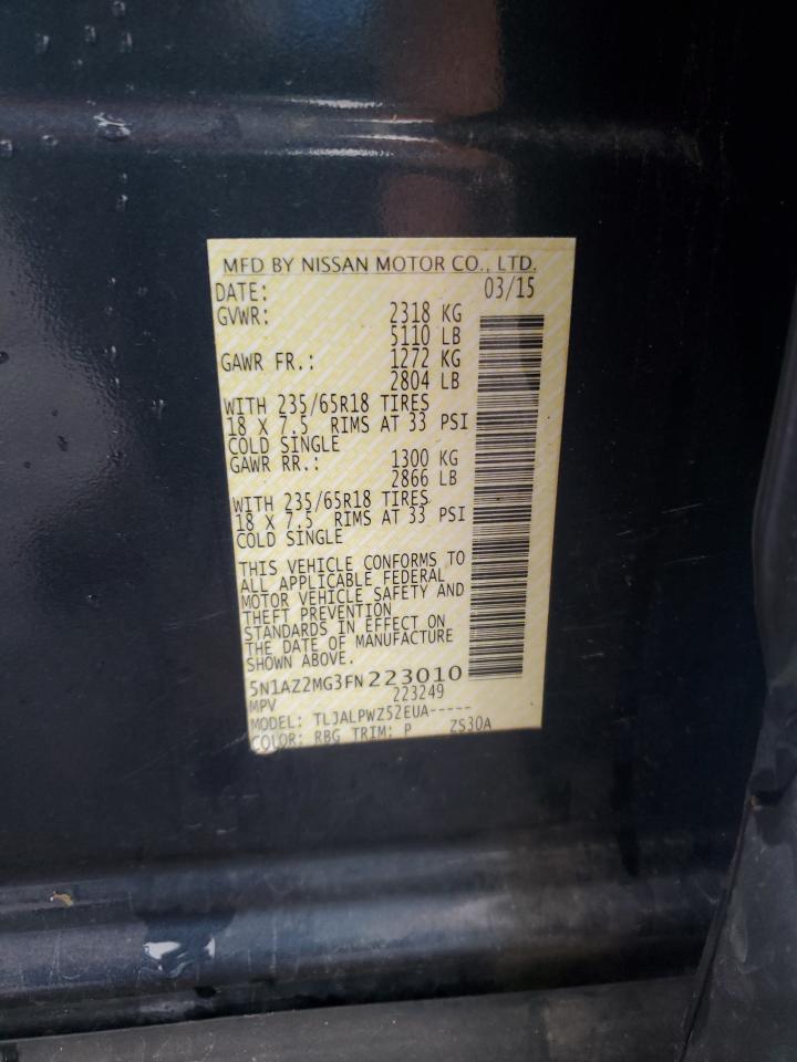 2015 Nissan Murano S VIN: 5N1AZ2MG3FN223010 Lot: 89898415