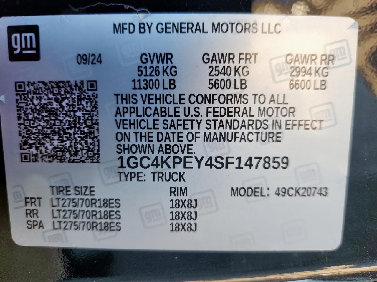 2025 Chevrolet Silverado K2500 Heavy Duty Ltz VIN: 1GC4KPEY4SF147859 Lot: 85600505