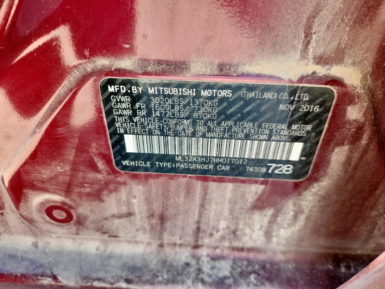 2017 Mitsubishi Mirage Es VIN: ML32A3HJ7HH017012 Lot: 86105055